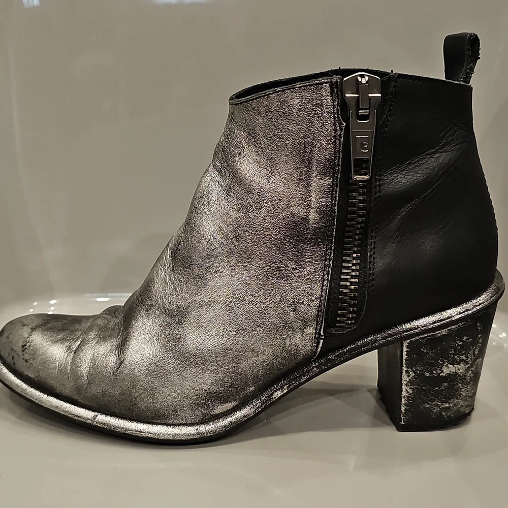 Miista Metallic Silver & Black Leather Ankle Boots